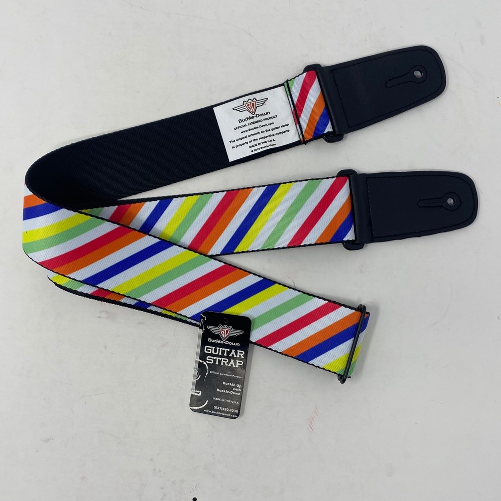 Buckle-Down Rainbow Stripe Guitar Strap Multi-Color Adjustable Made in USA NEW